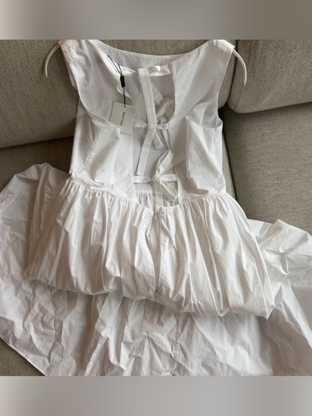 Matteau 100% Cotton Poplin White Sleeveless Boat Neck Tie Back Midi Dress Pocket - Picture 9 of 16